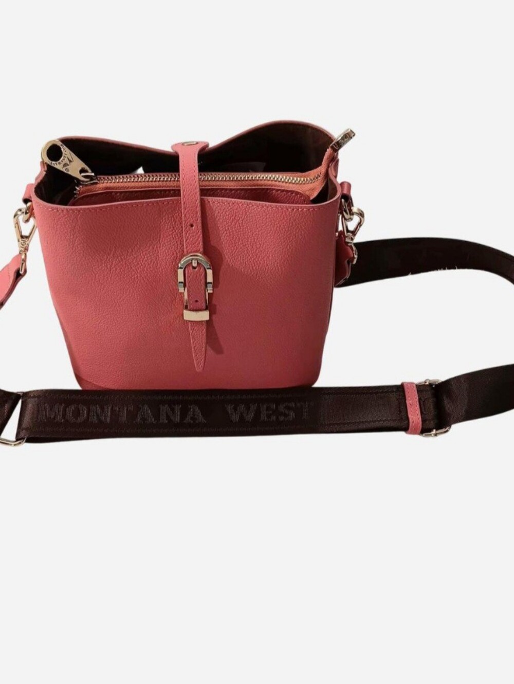 Montana West Vegan Leather Small Bucket Bag Crossbody Peach Coral Pink EUC